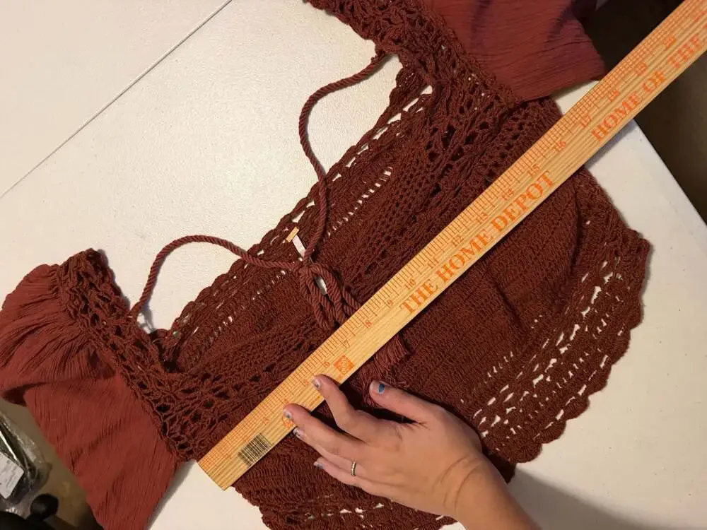 Free People Cynthia Crochet Top Brick Rust Brown Smocked Crop Top Small
